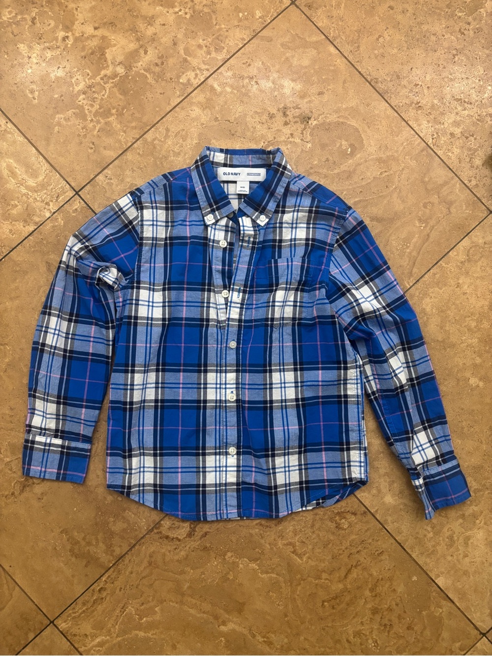 Old Navy Blue White Plaid Button-Down Shirt for Men